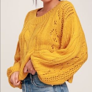 Mustard Yellow Cropped Balloon Sleeve Knit Sweater